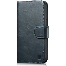 Icarer iCarer Oil Wax Wallet Case 2in1 etui iPhone 14 Pro skórzany pokrowiec z klapką Anti-RFID niebieski (WMI14220722-BU)