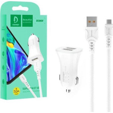 Vega CAR CHARGER 3A + TYPE-C CABLE WHITE DENMEN 3100mA DUAL FAST CHARGING 2XUSB DZ06T 15W>.